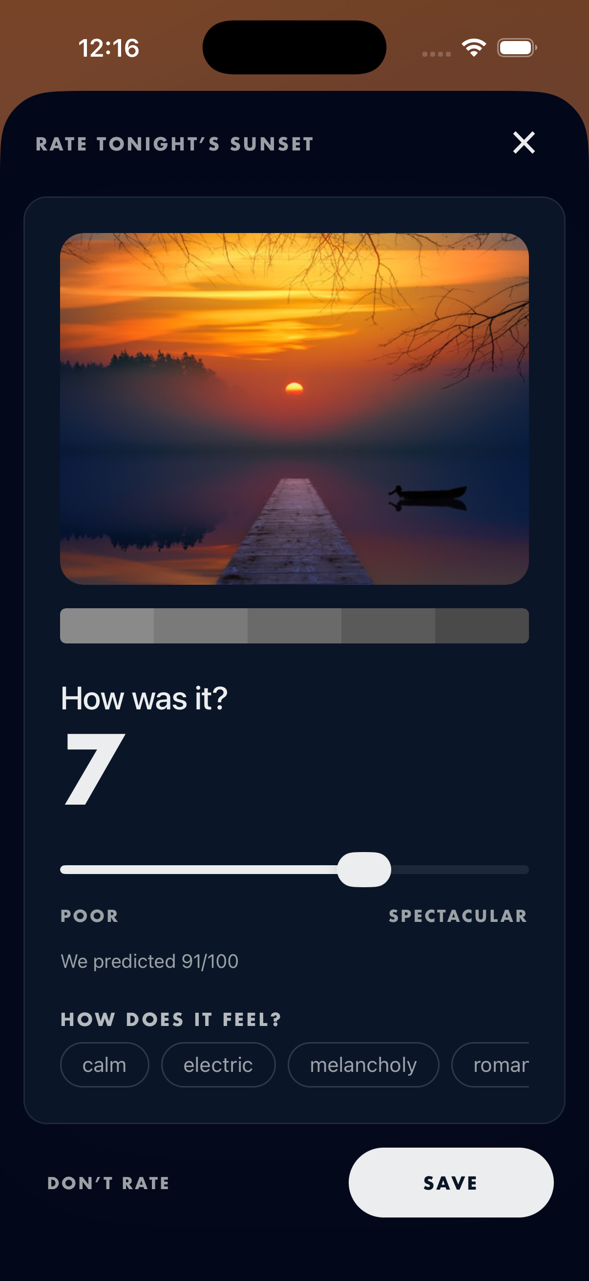 Vesper Sunset Verify — rate tonight's sunset